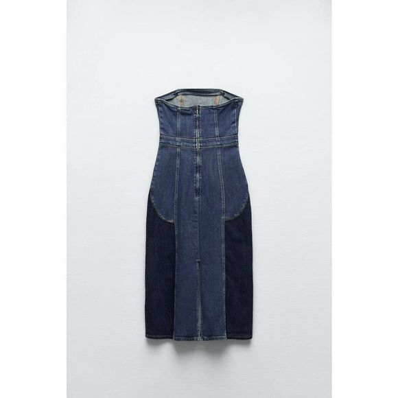 ZARA DENIM PATCHWORK MIDI DRESS DENIM NWT - Picture 11 of 16